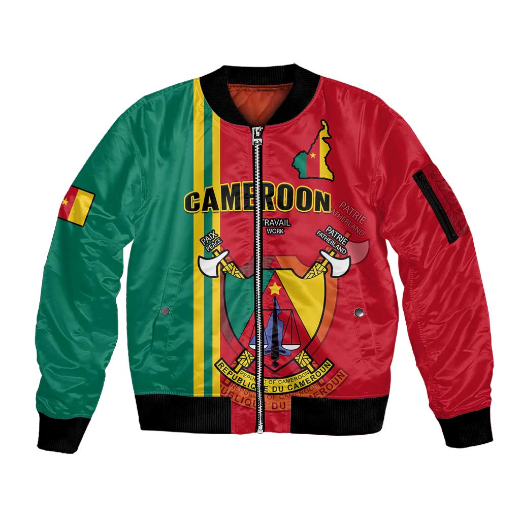 Cameroon Happy Unity Day Cameroun Coat Of Arms Sleeve Zip Bomber Jacket