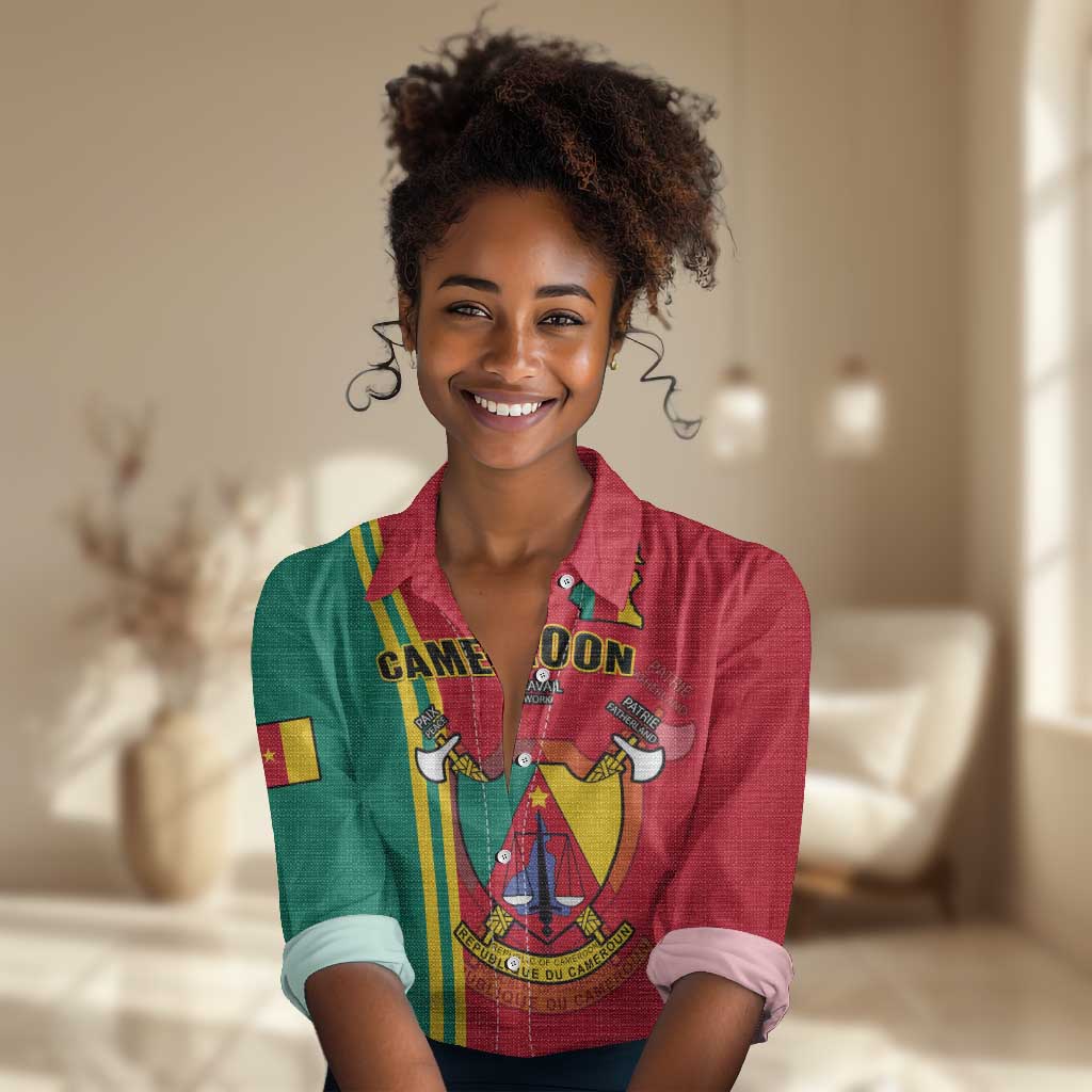 Cameroon Happy Unity Day Cameroun Coat Of Arms Women Casual Shirt