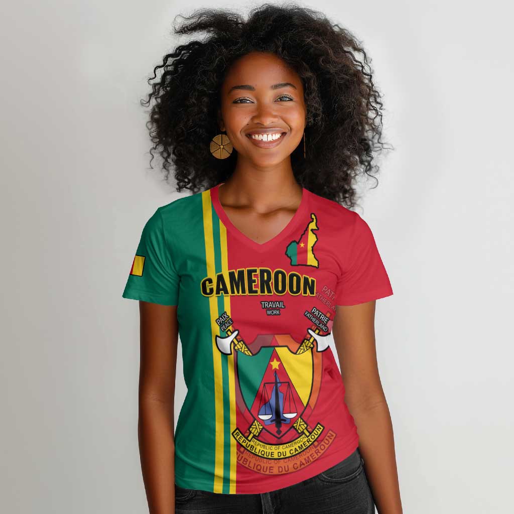 Cameroon Happy Unity Day Cameroun Coat Of Arms Women V-Neck T-Shirt