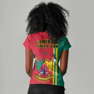 Cameroon Happy Unity Day Cameroun Coat Of Arms Women V-Neck T-Shirt