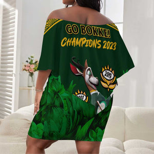 South Africa Rugby Off Shoulder Short Dress Go Bokke World Cup Champions History LT14