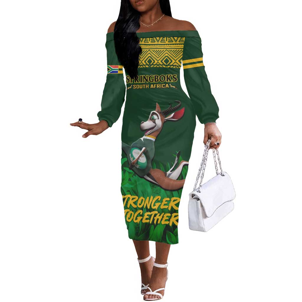 South Africa Rugby Off The Shoulder Long Sleeve Dress Go Bokke World Cup Champions History