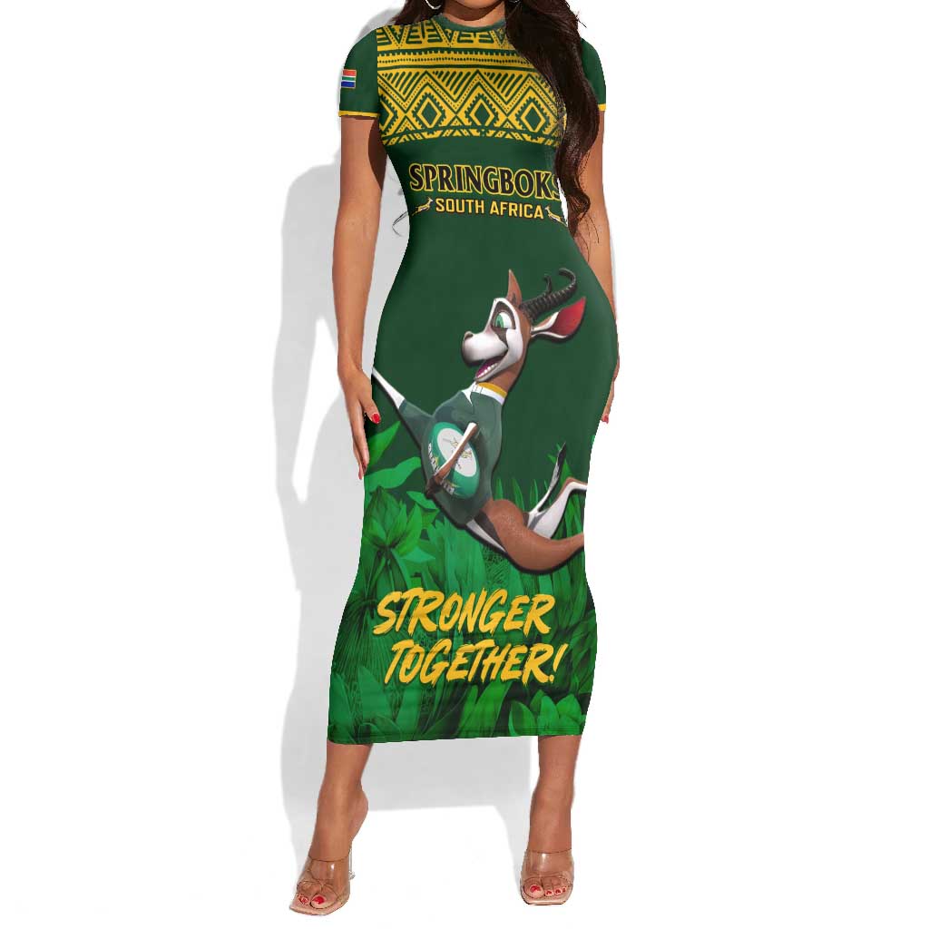 South Africa Rugby Short Sleeve Bodycon Dress Go Bokke World Cup Champions History LT14
