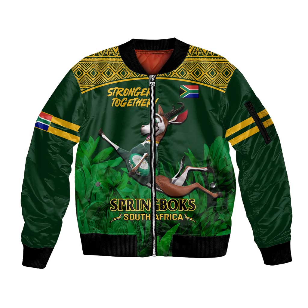 South Africa Rugby Sleeve Zip Bomber Jacket Go Bokke World Cup Champions History