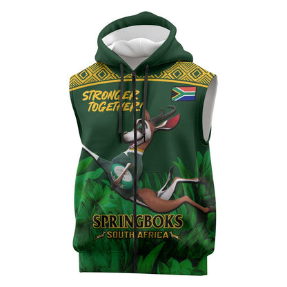 South Africa Rugby Sleeveless Zip Hoodie Go Bokke World Cup Champions History - African Pride