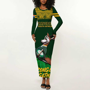 Custom South Africa Rugby Long Sleeve Bodycon Dress Go Bokke World Cup Champions History LT14