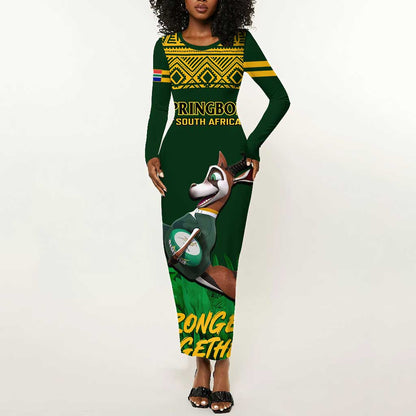 Custom South Africa Rugby Long Sleeve Bodycon Dress Go Bokke World Cup Champions History LT14