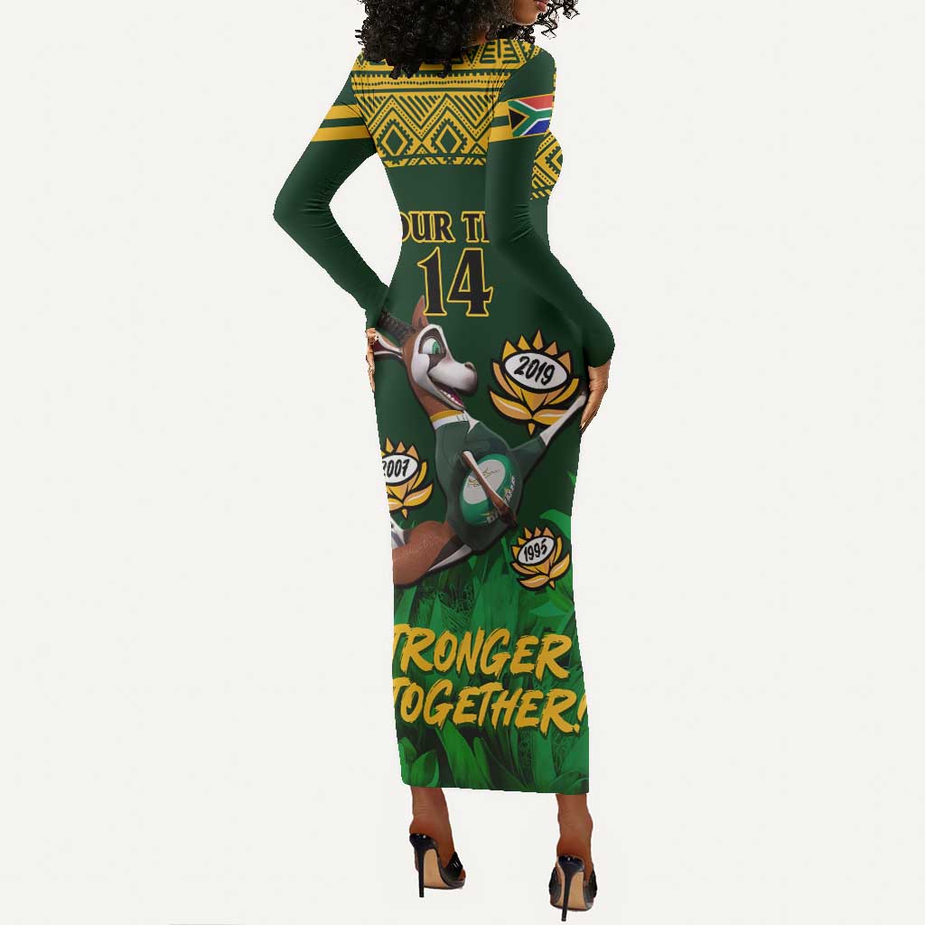Custom South Africa Rugby Long Sleeve Bodycon Dress Go Bokke World Cup Champions History LT14