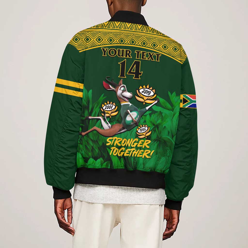 Custom South Africa Rugby Sleeve Zip Bomber Jacket Go Bokke World Cup Champions History