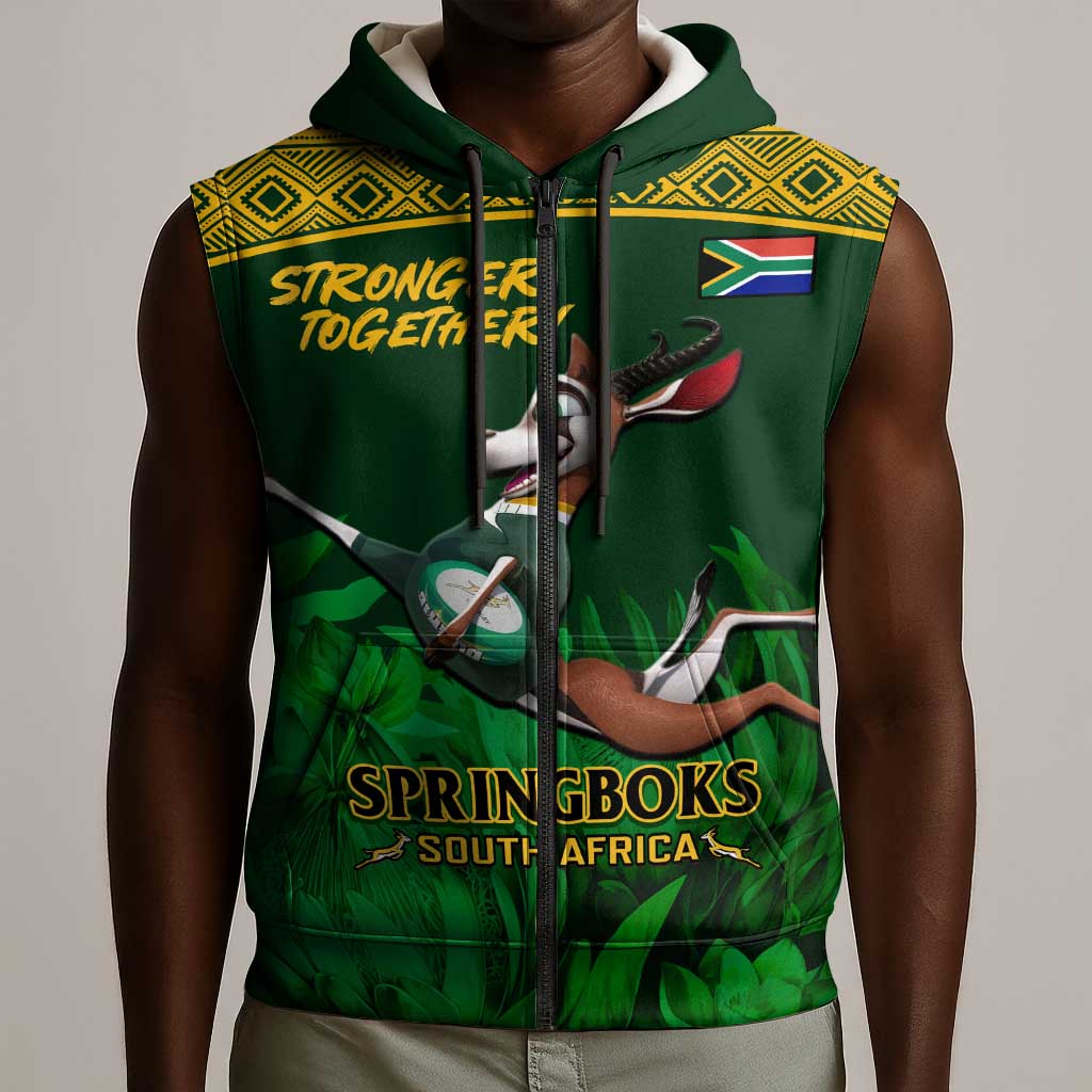 Custom South Africa Rugby Sleeveless Zip Hoodie Go Bokke World Cup Champions History - African Pride