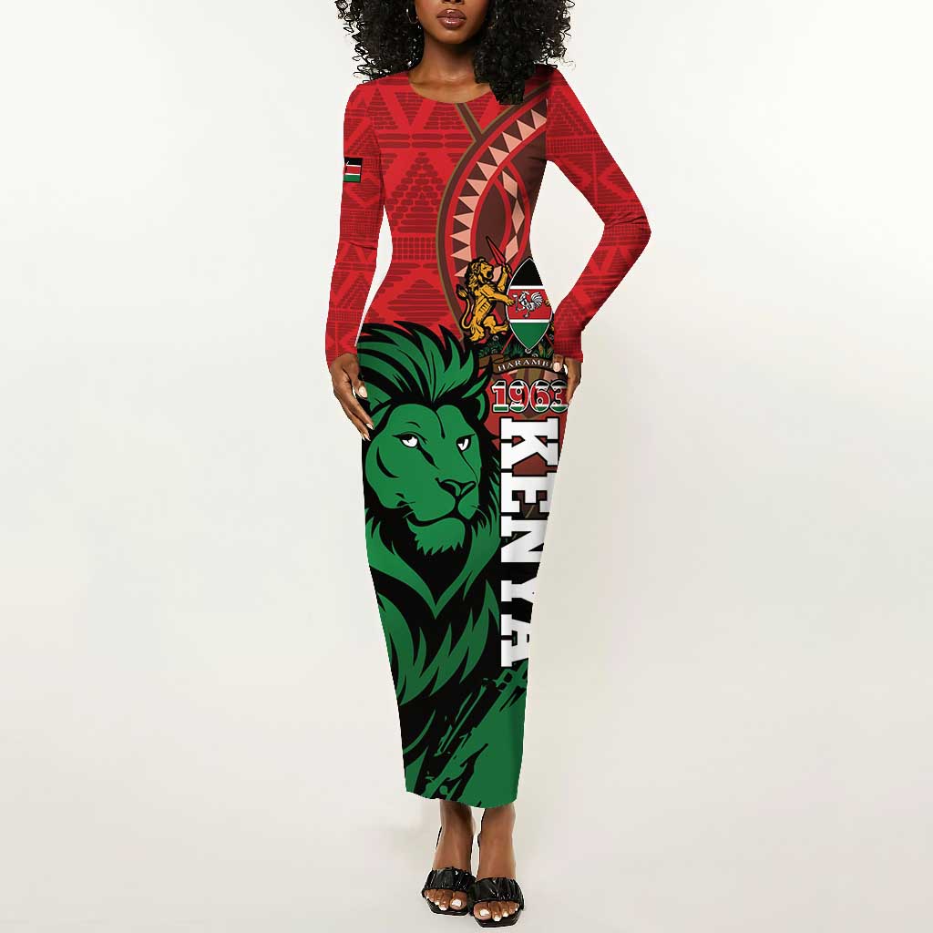 Kenya Independence Day Long Sleeve Bodycon Dress Jamhuri ya Kenya 1963 - African Pattern