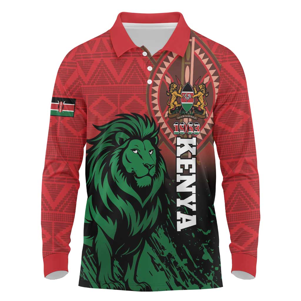 Kenya Independence Day Long Sleeve Polo Shirt Jamhuri ya Kenya 1963 - African Pattern