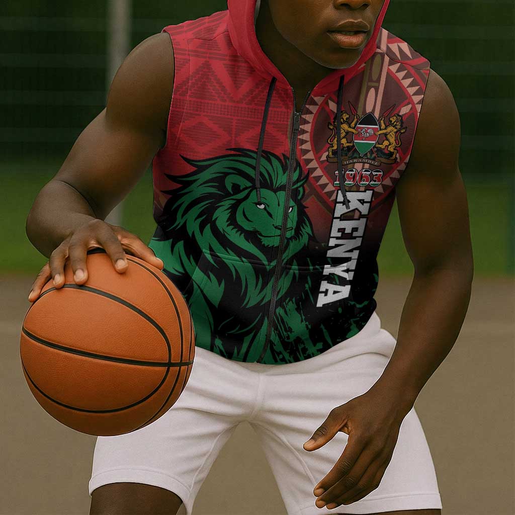 Kenya Independence Day Sleeveless Zip Hoodie Jamhuri ya Kenya 1963 - African Pattern - African Pride
