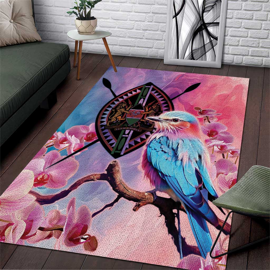 Kenya Lilac-Breasted Roller Area Rug Coat Of Arms Mix Orchid