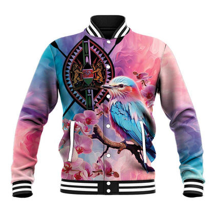 Kenya Lilac-Breasted Roller Baseball Jacket Coat Of Arms Mix Orchid LT14