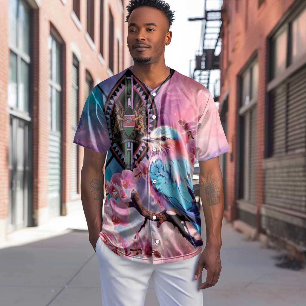 Kenya Lilac-Breasted Roller Baseball Jersey Coat Of Arms Mix Orchid