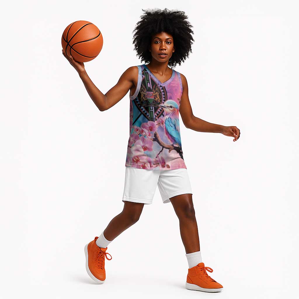 Kenya Lilac-Breasted Roller Basketball Jersey Coat Of Arms Mix Orchid LT14