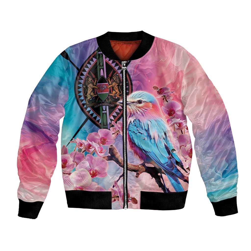 Kenya Lilac-Breasted Roller Bomber Jacket Coat Of Arms Mix Orchid