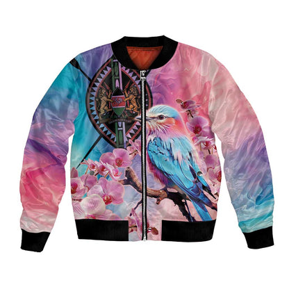 Kenya Lilac-Breasted Roller Bomber Jacket Coat Of Arms Mix Orchid