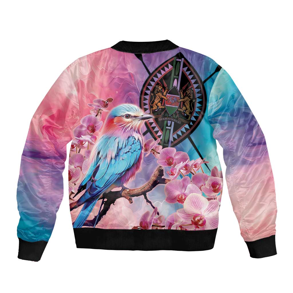 Kenya Lilac-Breasted Roller Bomber Jacket Coat Of Arms Mix Orchid