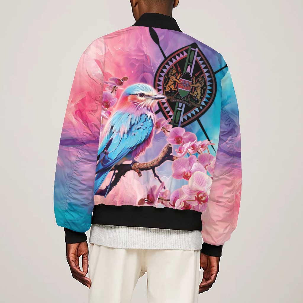 Kenya Lilac-Breasted Roller Bomber Jacket Coat Of Arms Mix Orchid