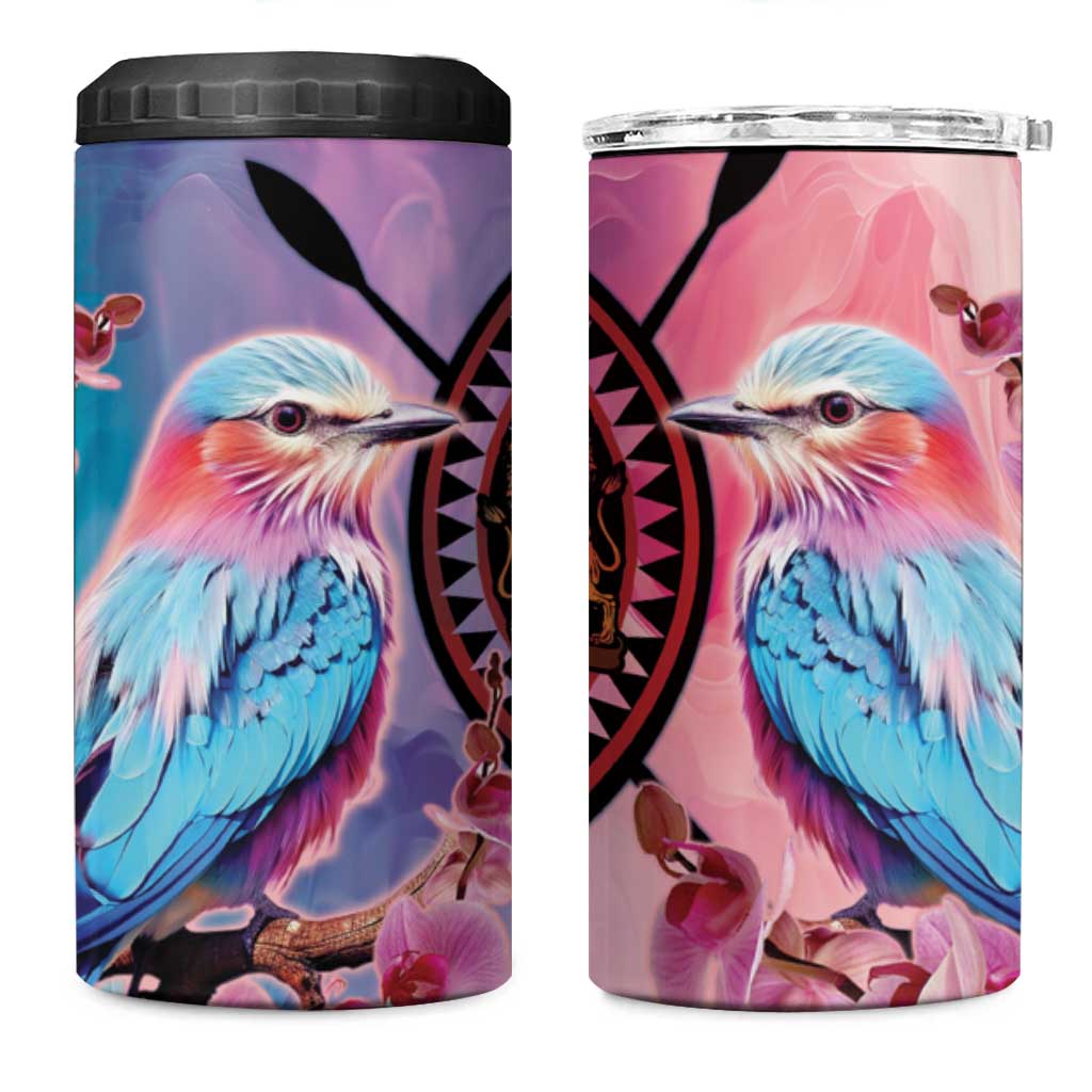 Kenya Lilac-Breasted Roller 4 in 1 Can Cooler Tumbler Coat Of Arms Mix Orchid