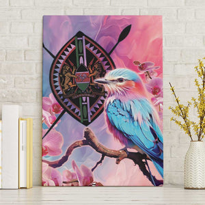 Kenya Lilac-Breasted Roller Canvas Wall Art Coat Of Arms Mix Orchid