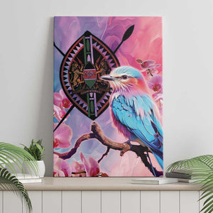 Kenya Lilac-Breasted Roller Canvas Wall Art Coat Of Arms Mix Orchid