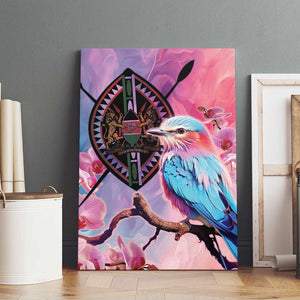 Kenya Lilac-Breasted Roller Canvas Wall Art Coat Of Arms Mix Orchid