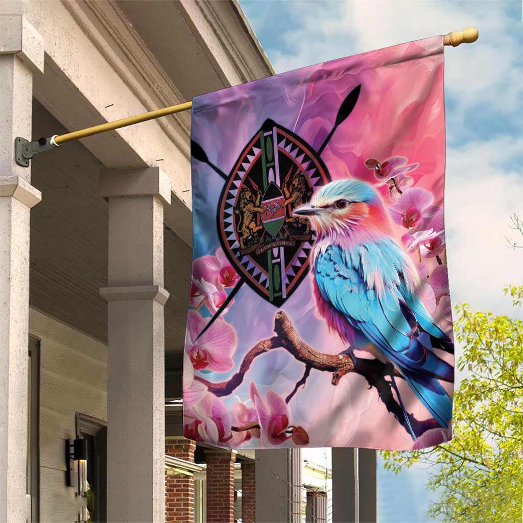 Kenya Lilac-Breasted Roller Garden Flag Coat Of Arms Mix Orchid