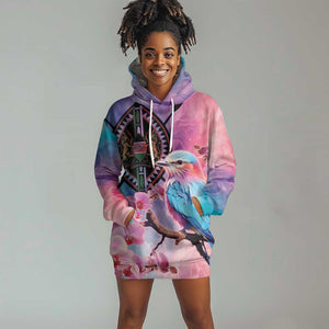 Kenya Lilac-Breasted Roller Hoodie Dress Coat Of Arms Mix Orchid