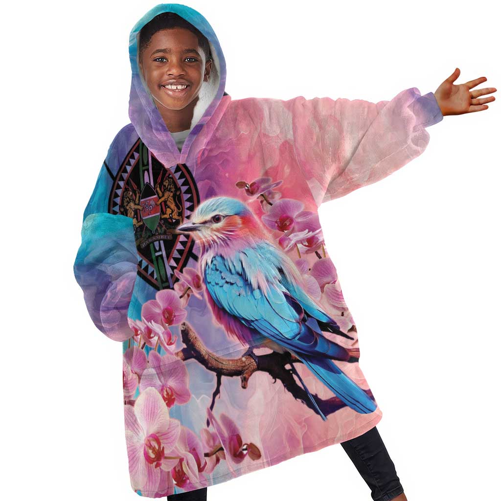 Kenya Lilac-Breasted Roller Kid Wearable Blanket Hoodie Coat Of Arms Mix Orchid