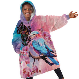 Kenya Lilac-Breasted Roller Kid Wearable Blanket Hoodie Coat Of Arms Mix Orchid