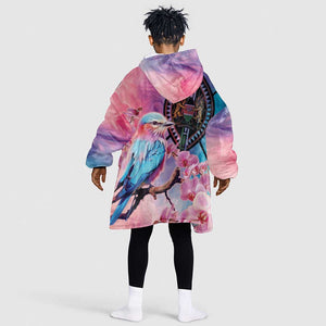 Kenya Lilac-Breasted Roller Kid Wearable Blanket Hoodie Coat Of Arms Mix Orchid