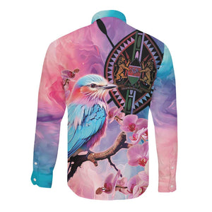 Kenya Lilac-Breasted Roller Long Sleeve Button Shirt Coat Of Arms Mix Orchid