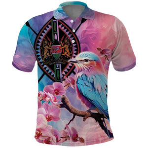 Kenya Lilac-Breasted Roller Polo Shirt Coat Of Arms Mix Orchid