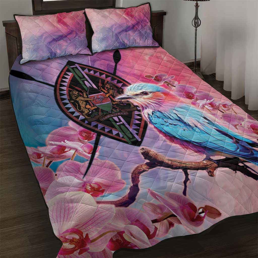 Kenya Lilac-Breasted Roller Quilt Bed Set Coat Of Arms Mix Orchid