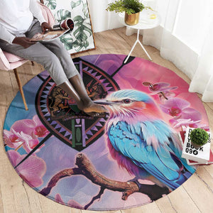 Kenya Lilac-Breasted Roller Round Carpet Coat Of Arms Mix Orchid