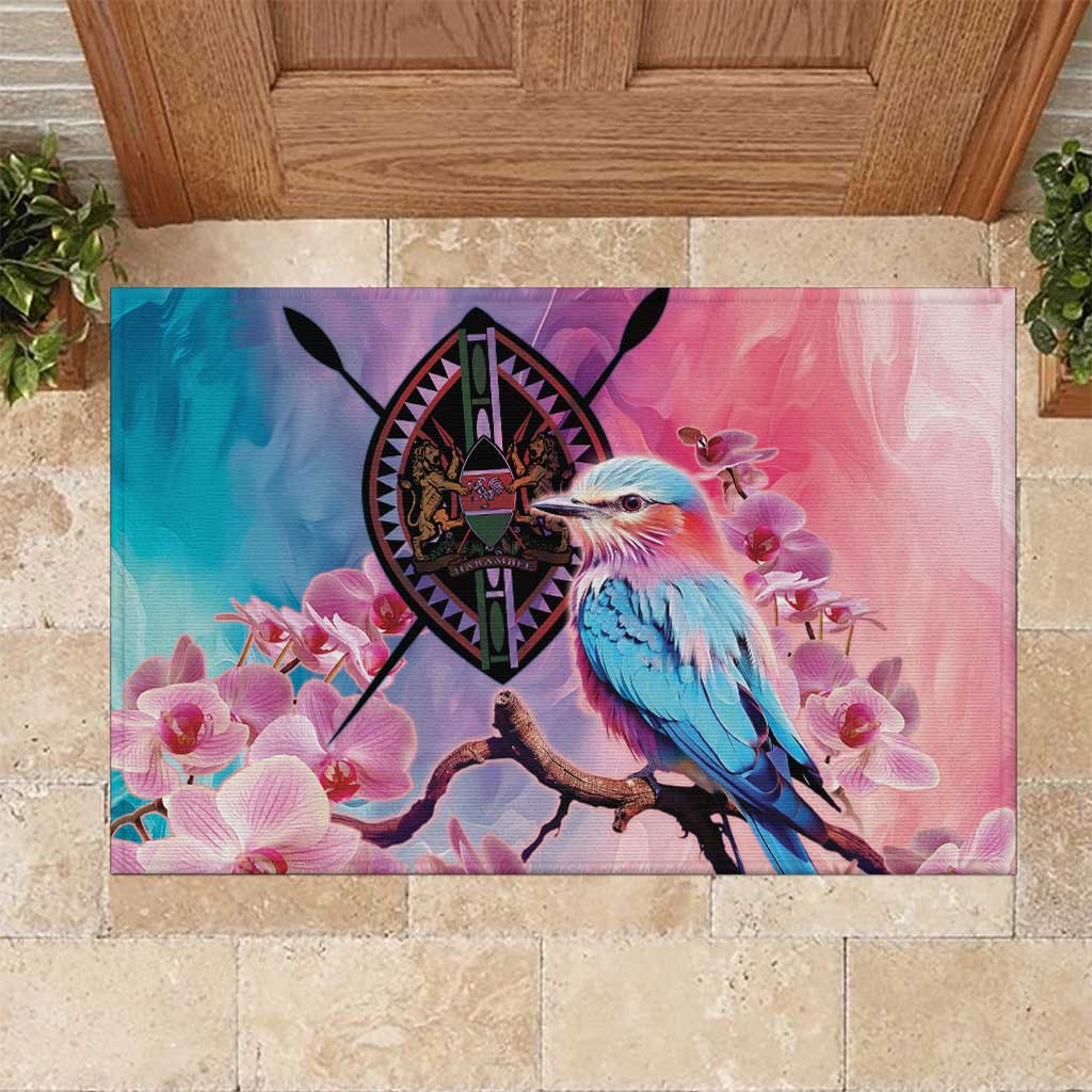 Kenya Lilac-Breasted Roller Rubber Doormat Coat Of Arms Mix Orchid