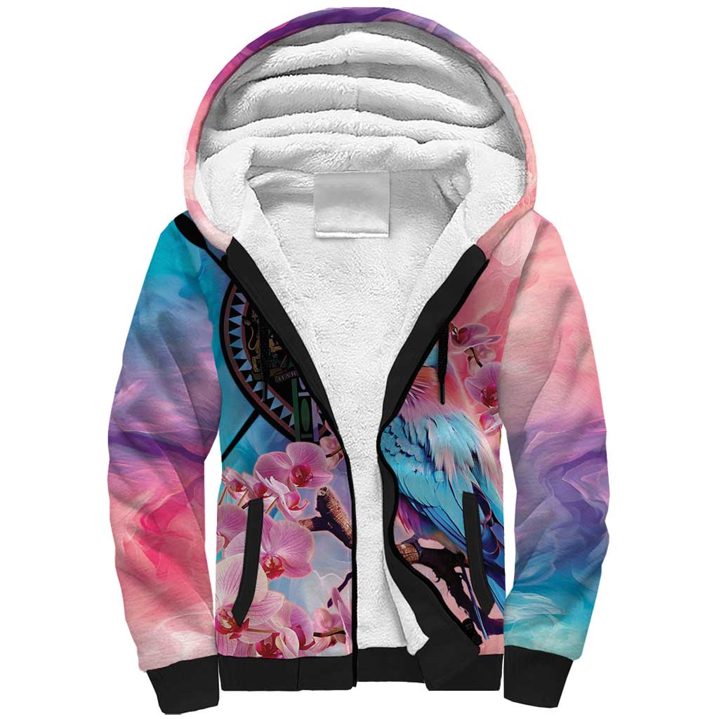 Kenya Lilac-Breasted Roller Sherpa Hoodie Coat Of Arms Mix Orchid