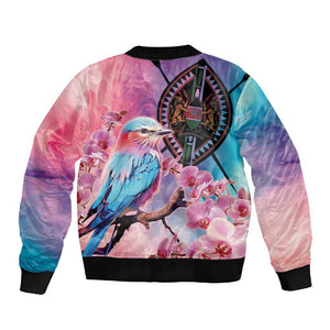 Kenya Lilac-Breasted Roller Sleeve Zip Bomber Jacket Coat Of Arms Mix Orchid