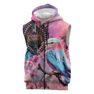 Kenya Lilac-Breasted Roller Sleeveless Zip Hoodie Coat Of Arms Mix Orchid - African Pride