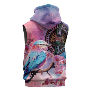 Kenya Lilac-Breasted Roller Sleeveless Zip Hoodie Coat Of Arms Mix Orchid - African Pride