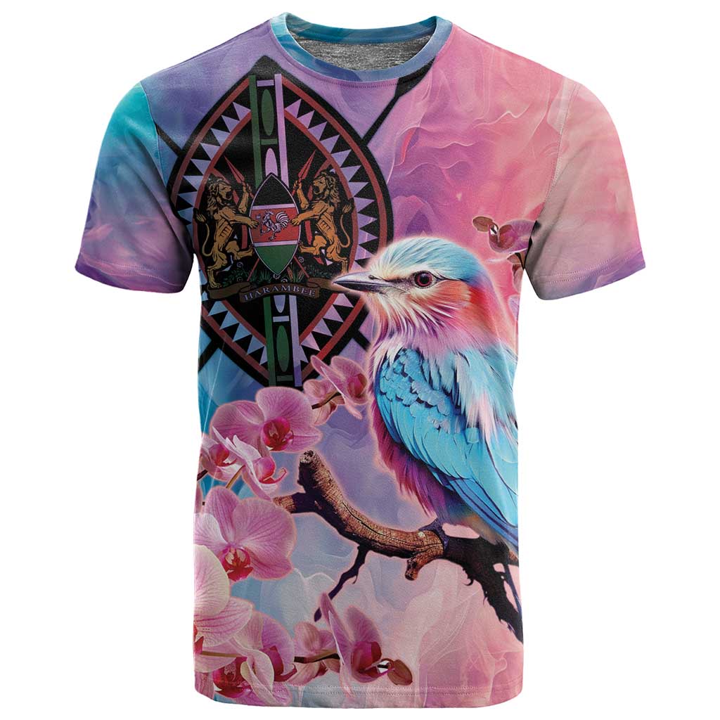 Kenya Lilac-Breasted Roller T shirt Coat Of Arms Mix Orchid