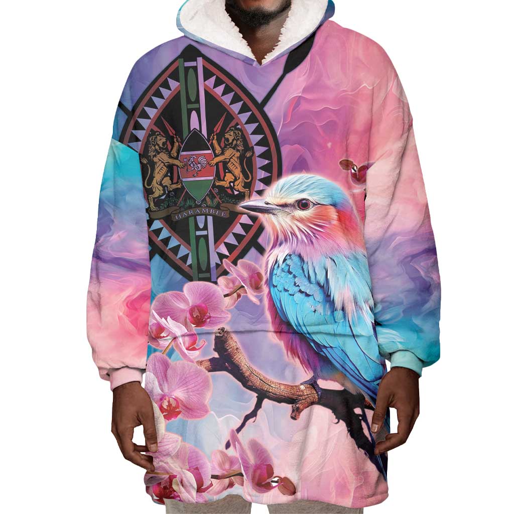 Kenya Lilac-Breasted Roller Wearable Blanket Hoodie Coat Of Arms Mix Orchid