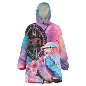 Kenya Lilac-Breasted Roller Wearable Blanket Hoodie Coat Of Arms Mix Orchid