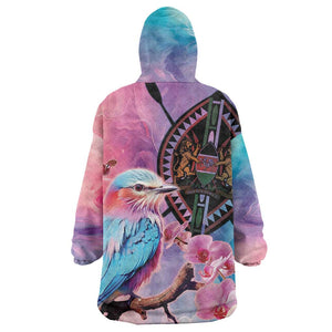 Kenya Lilac-Breasted Roller Wearable Blanket Hoodie Coat Of Arms Mix Orchid