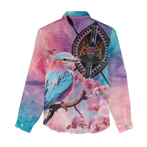 Kenya Lilac-Breasted Roller Women Casual Shirt Coat Of Arms Mix Orchid