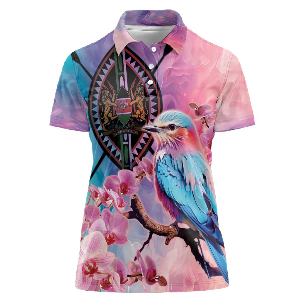 Kenya Lilac-Breasted Roller Women Polo Shirt Coat Of Arms Mix Orchid