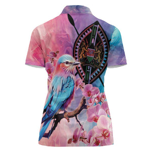 Kenya Lilac-Breasted Roller Women Polo Shirt Coat Of Arms Mix Orchid